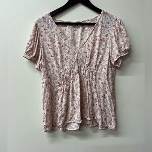Lucky brand Women’s Floral Pink Short-Sleeve V-Neck Top